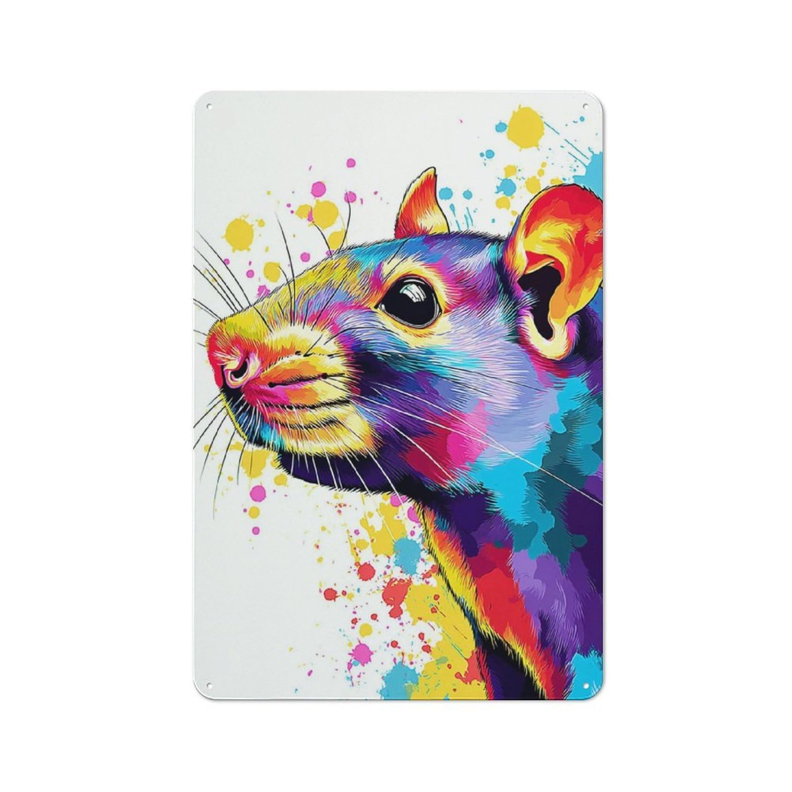 Office Metal Sign with Colorful Rat Artwork Design 30x20cm, Classic Study Room Decor for Office, Study, Studio Or Hallway
