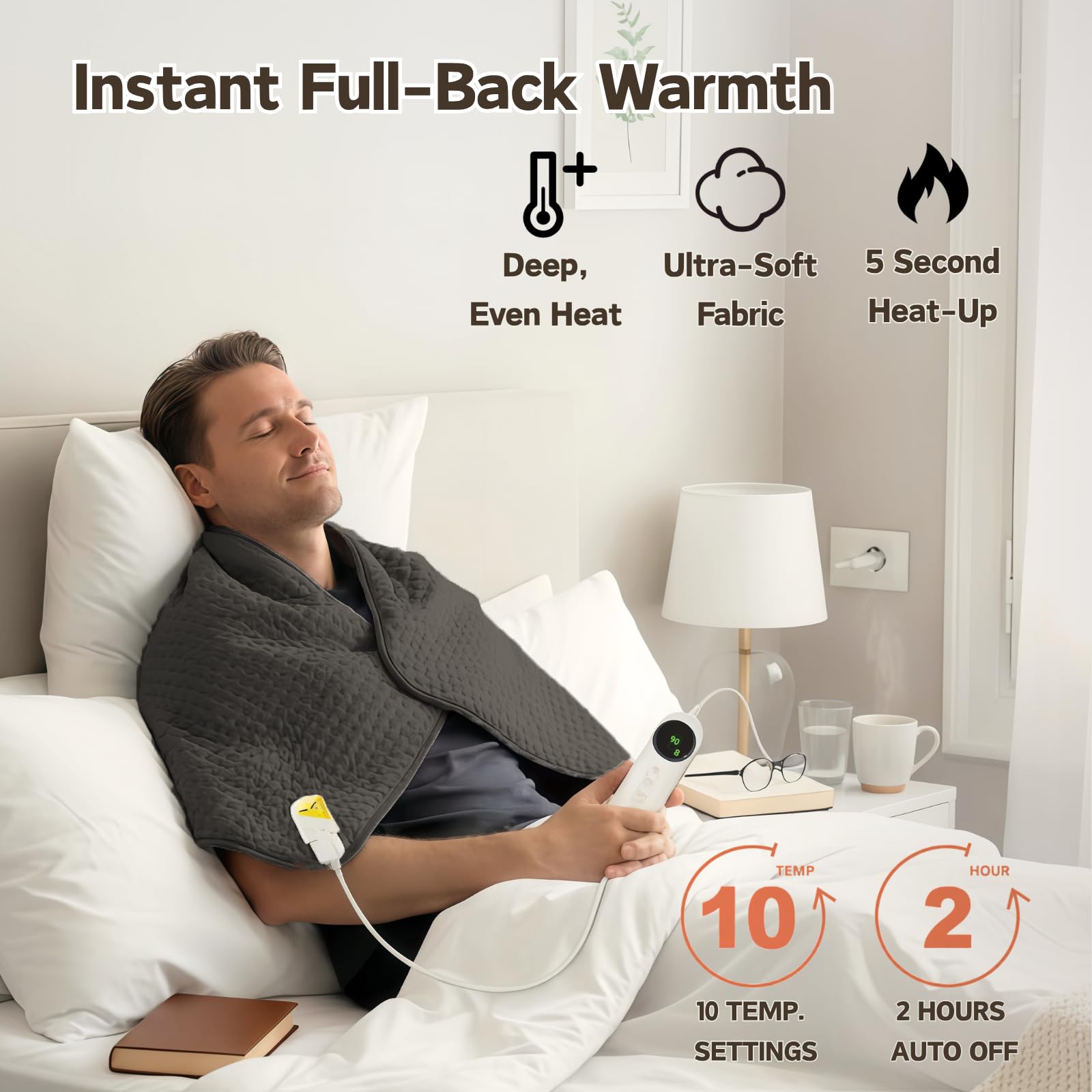 Termoforo Elettrico XXL 100x50cm - Cuscino Riscaldante con 10 Livelli di Temperatura e Timer, Morbida Flanella per Schiena Spalle Collo, Spegnimento Automatico e Lavabile
