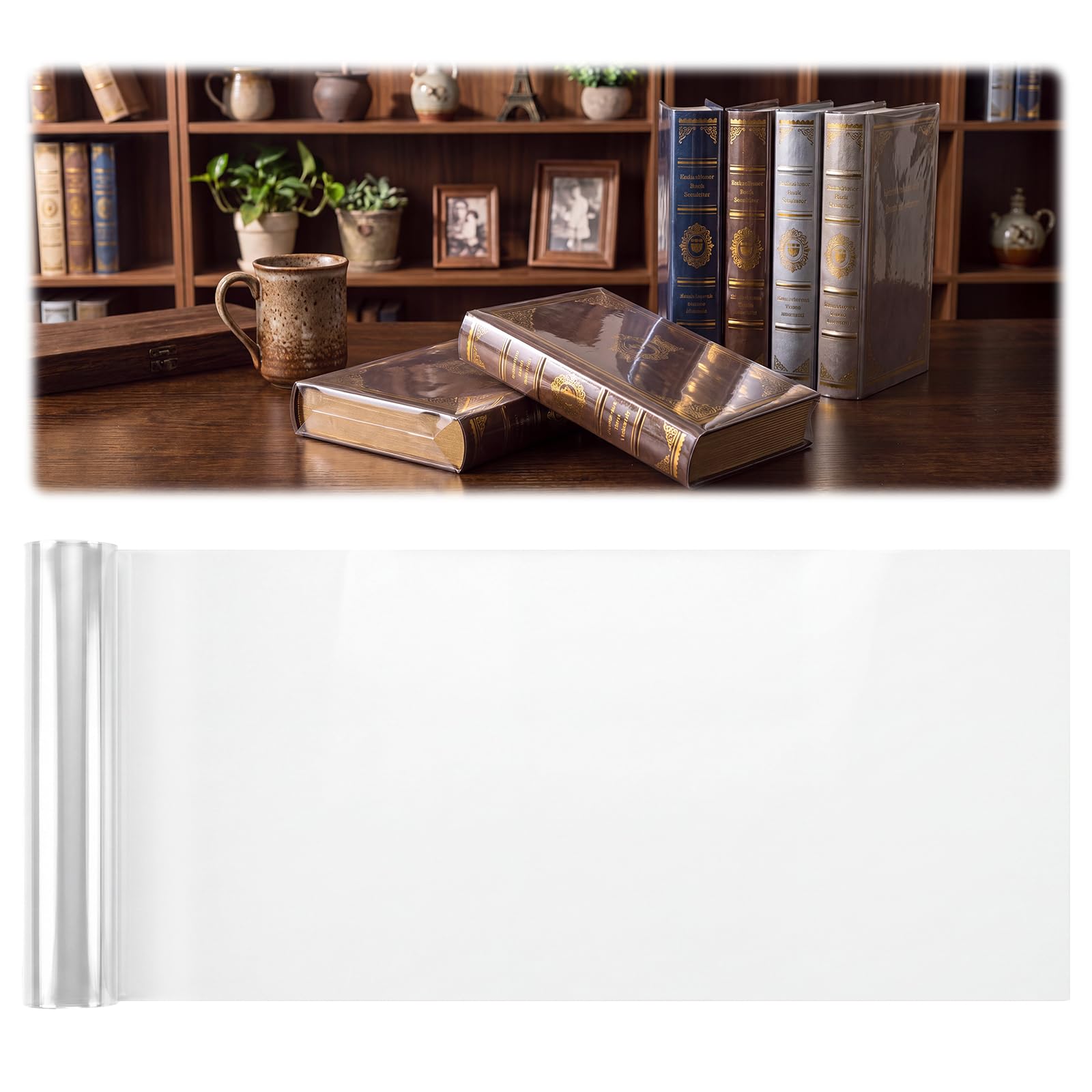 Dunzoom Rouleau de papier contact transparent 35,6 cm x 18,1 m pour protection de livre, autocollant transparent pour couvrir des livres et des documents