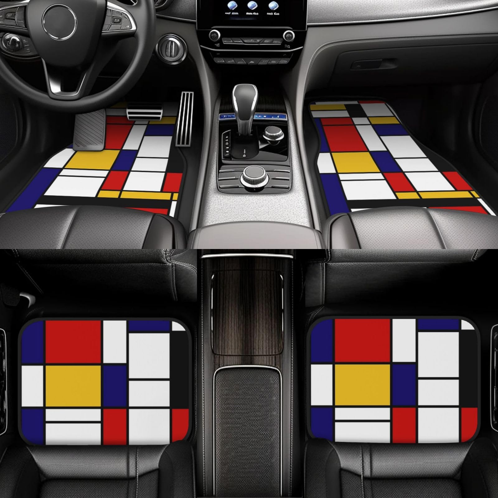 Mondrian-Stil, 4er-Set Auto-Fußmatten, Neopren-Fußmatten für Fahrzeuge, rutschfeste Auto-Fußmatten, Autozubehör
