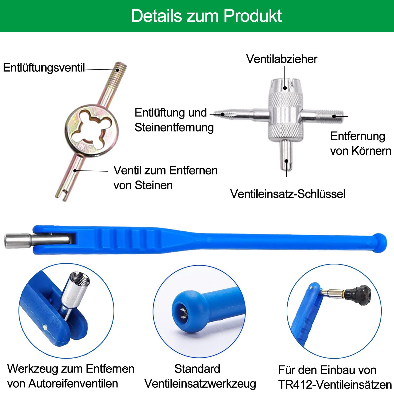 Kit 47 Piezas Herramientas Válvulas Neumáticos - Extractor Doble Cabeza, Núcleos TR412, Para Coche, Moto