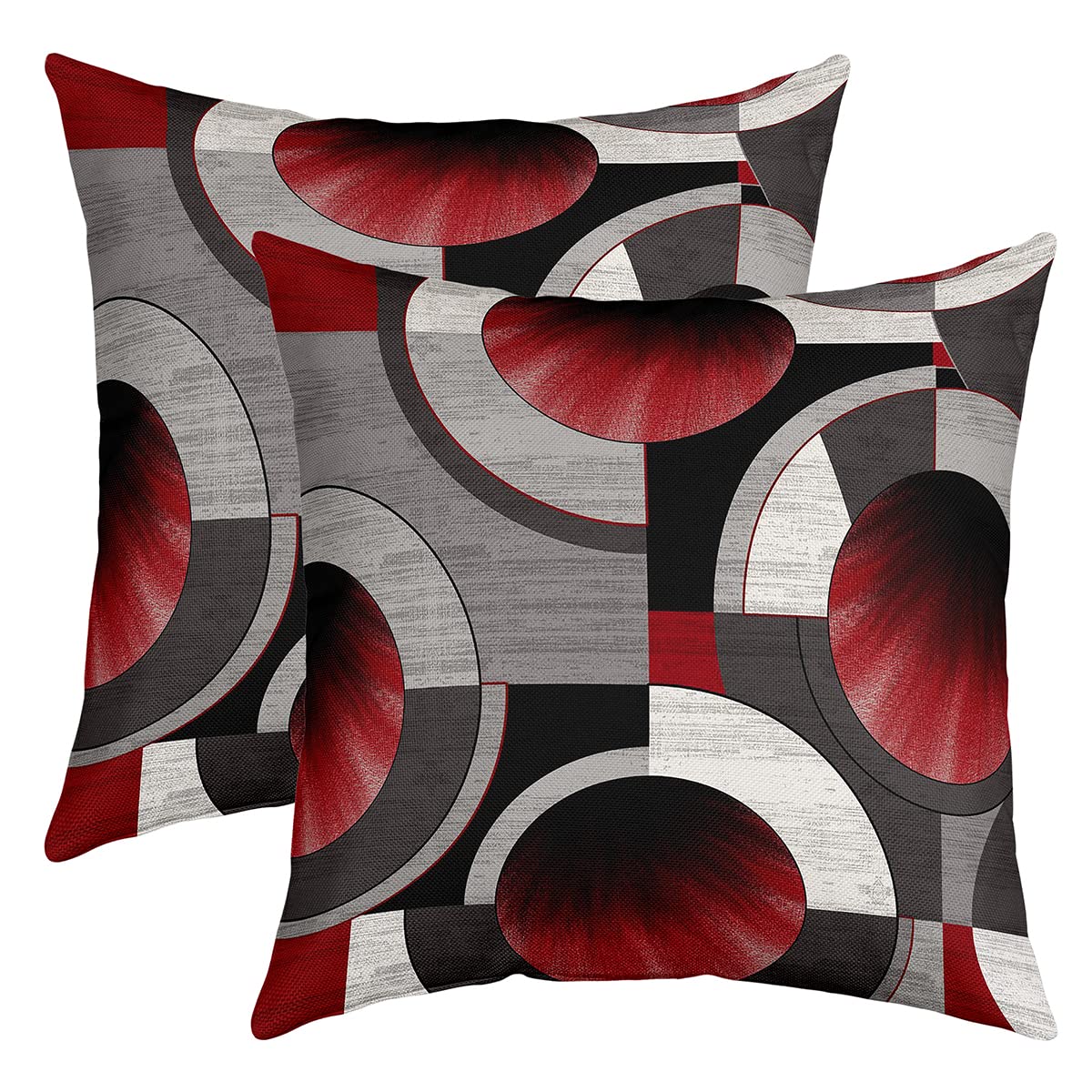Abstract Geometric Circles Pillow Covers Gradient Red Gray Swirls Patchwork Pattern Pillow Cases for Teens Adults Double Sides Print Modern Simple Cushion Covers for Office, 2 Pack 16"x16"