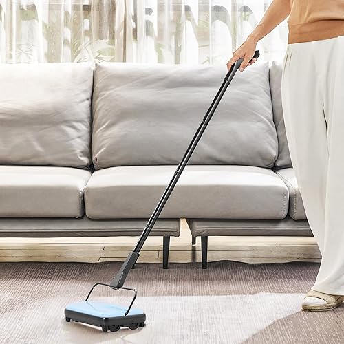 Miniatura 8 de VEVOR Barredora manual de alfombras, barredora de suelo con capacidad de cubo de basura de 10.1 fl oz, fácil de vaciar, ancho de limpieza de 6.7