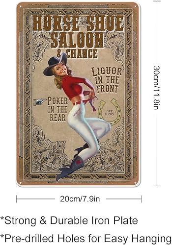 Miniatura 2 de Cartel de metal pinup de vaquera, letrero de metal de herradura y oportunidad, letrero de metal para garaje para hombre, cueva, bar, garaje,