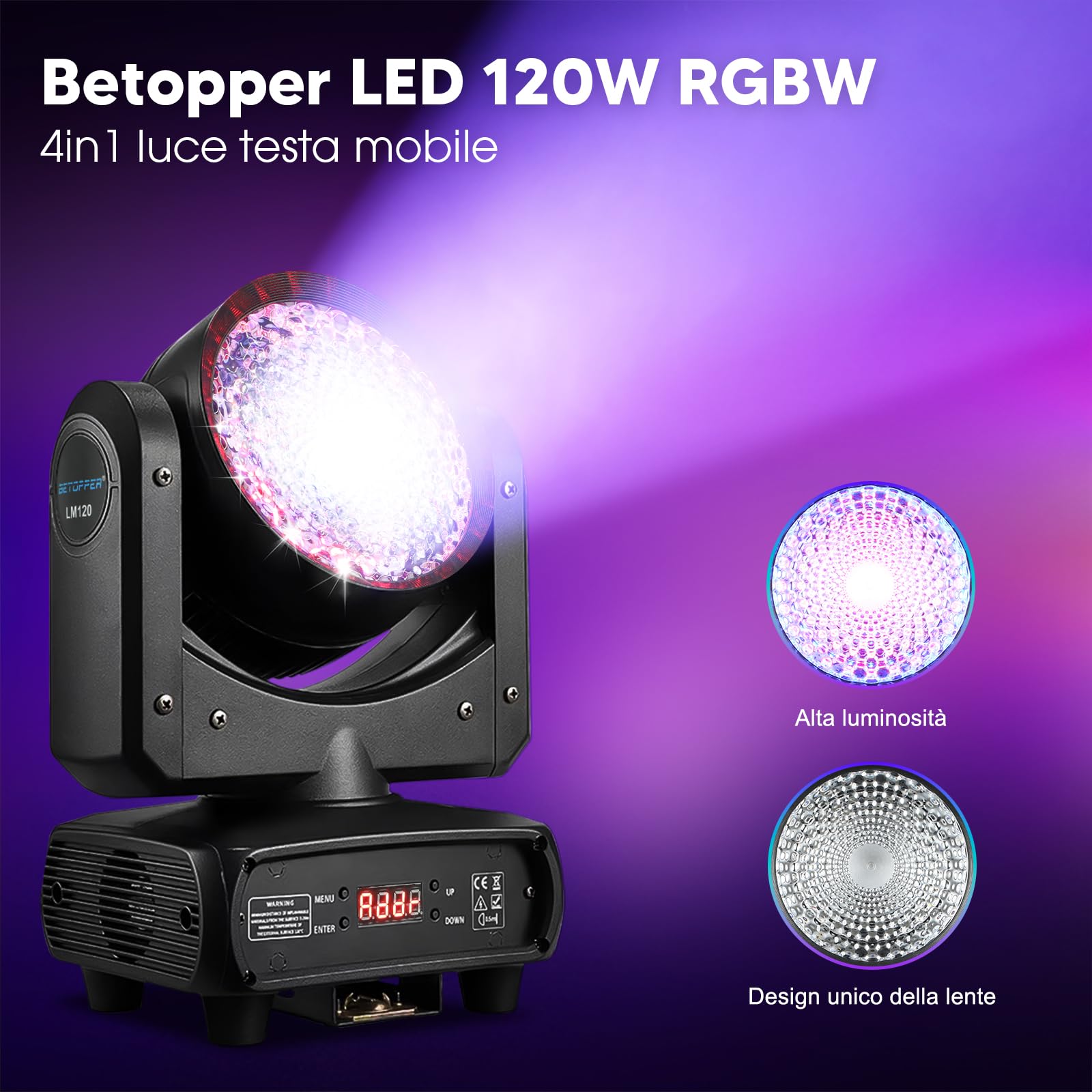 Betopper 120W Teste Mobili 4 in 1 Luci Discoteca Demon's Eye COB DMX512 Control Luci da palco Luce da palcoscenico per Matrimonio DJ Party Live Band Mostra