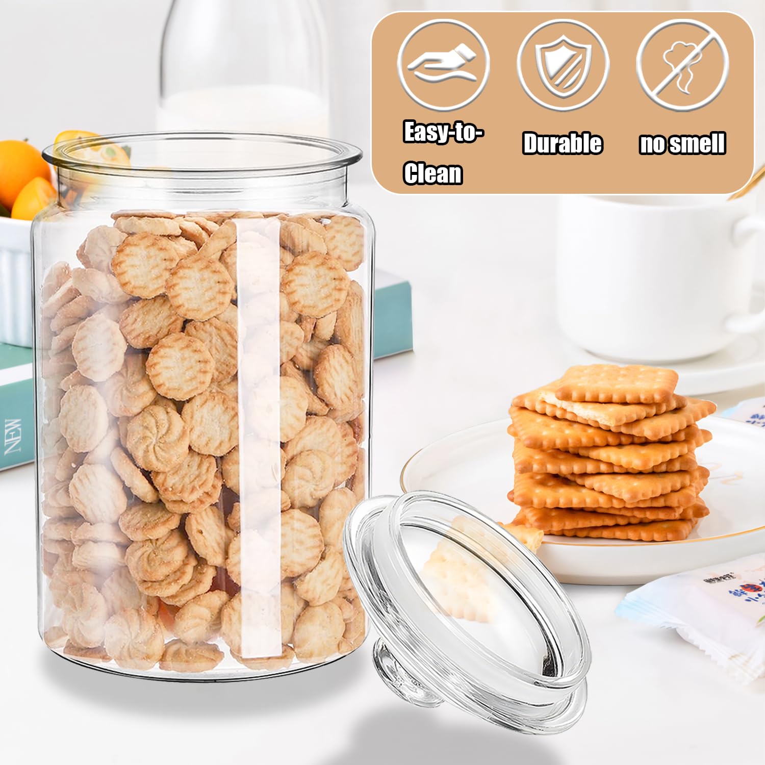 Tarros de plástico con tapas, paquete de 2 tarros de caramelo de 125 onzas con tapas, tarro de acrílico transparente para dulces, contenedor de galletas de plástico para boda, hogar, cocina, bar