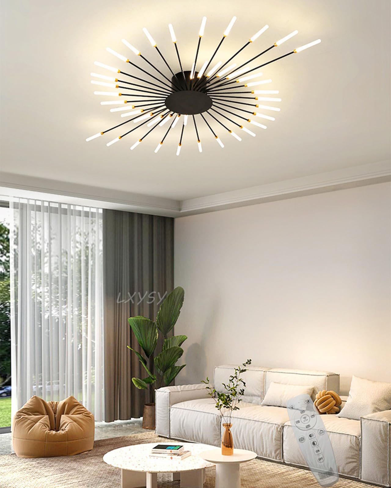 Moderne LED-Wohnzimmer-Deckenleuchte dimmbar Schlafzimmerleuchte Wohnzimmerleuchte dimmbar mit Fernbedienung Deckenleuchte, schwarzes Wohnzimmerlicht/goldenes Wohnzimmerlicht (Schwarz, 128CM)