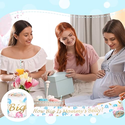 Miniatura 6 de Juego de juegos de baby shower, cinta métrica de abdomen y mini pinzas para la ropa, qué tan grande es el vientre de mamá y no digas juegos de bebé