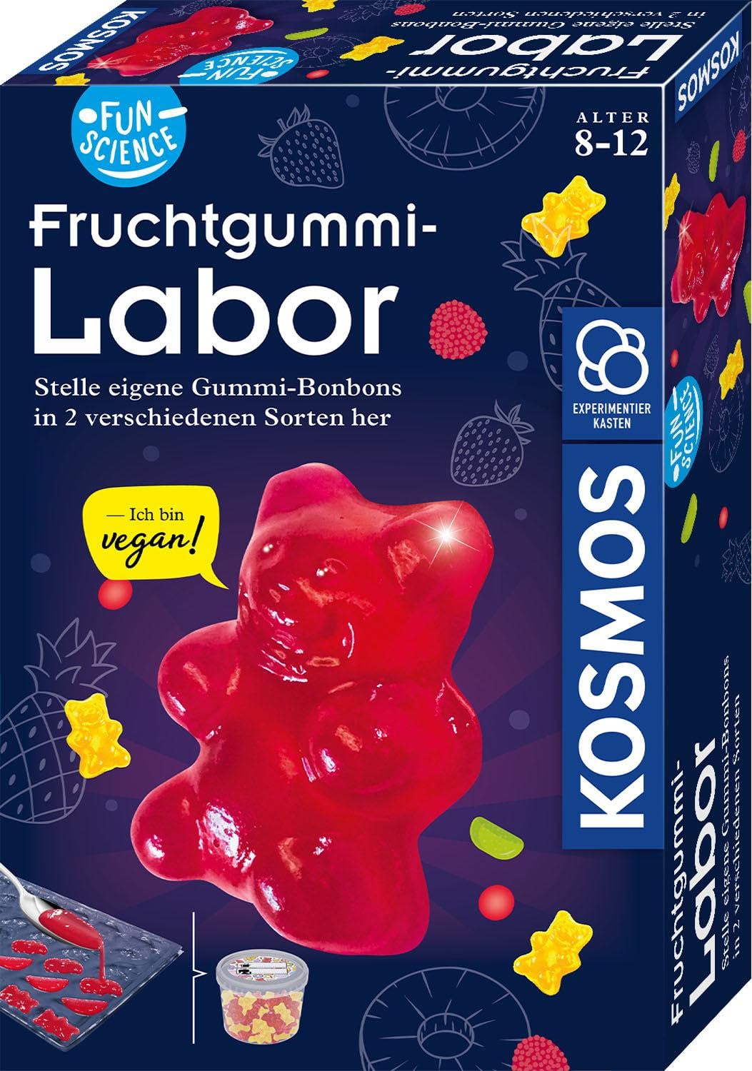 Kosmos 658106 Fun Science Fruit Gum Laboratory, Vegan Sweets Making, Various Flavours and Shapes, Make Your Own Rubber Candies, Experiment Set for Children from 8-12 Years