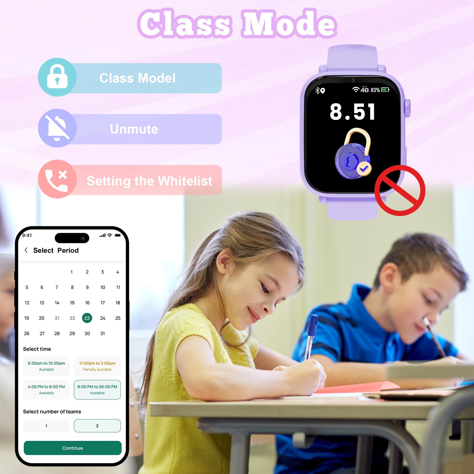 Reloj Inteligente Niño GPS y Llamadas, 4G Smartwatch Niños Niñas con Telefono, SOS, Chat de Voz, Videollamada, Modo Clase, Cámara, Podómetro, Reloj Llamadas Niños Niña Infantil de 4 a 12 Años, Lavanda