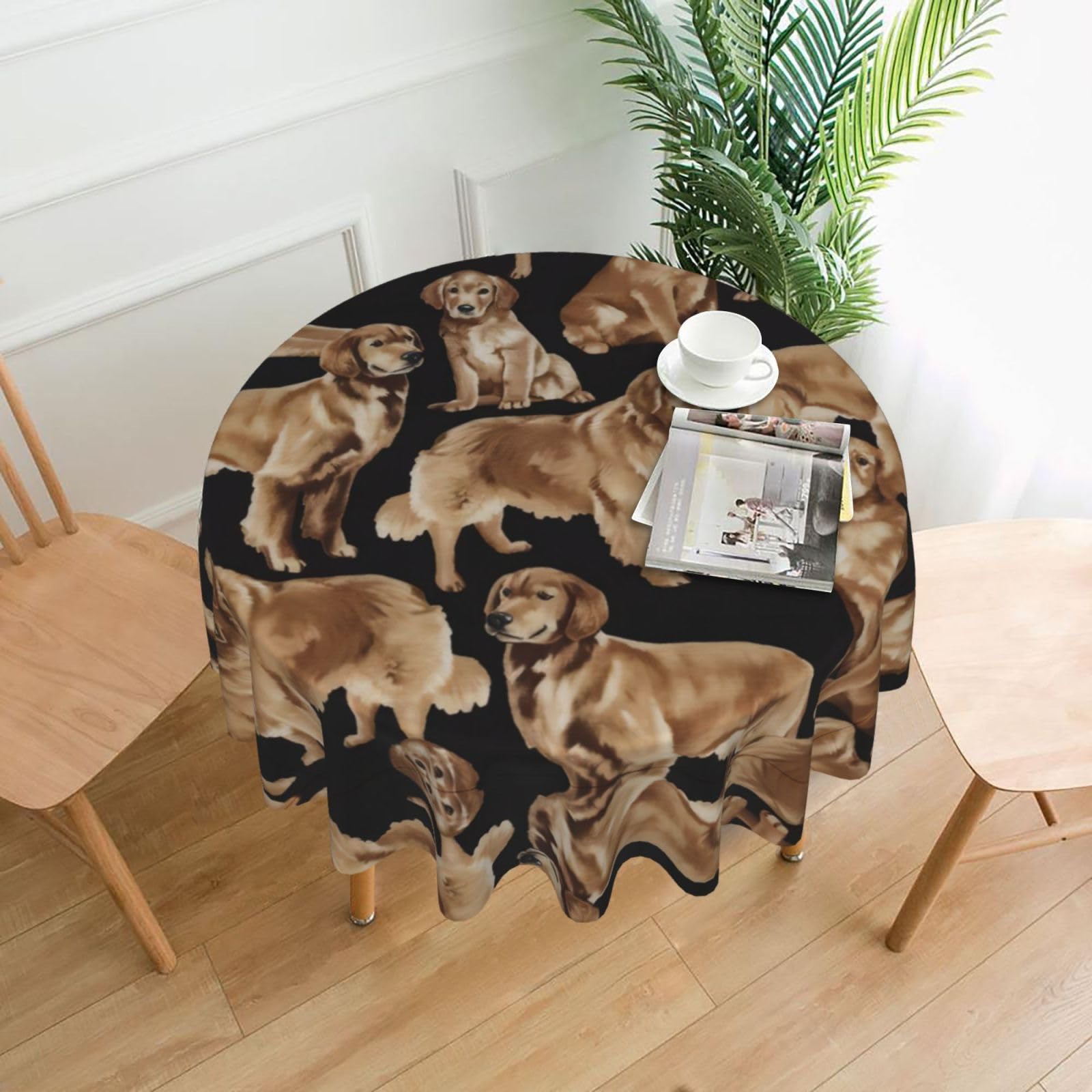 hhxvcv Golden Retrievers Round Tablecloth – Dining Table Cover
