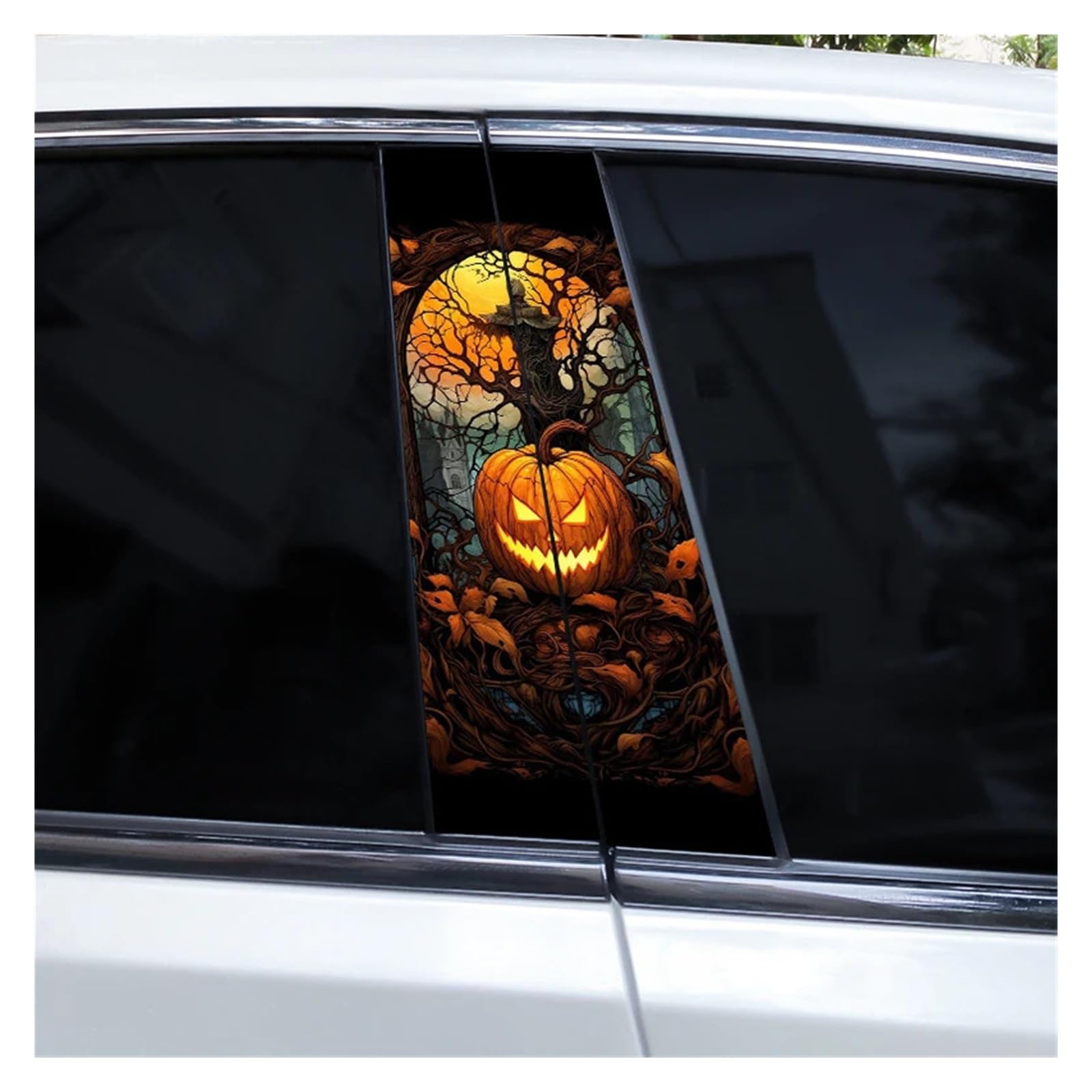 Car Side Decals 2pcs Halloween Horror Castle Pumpkin Car Stickers Door B-Pillar Sunscreen Center Column Decal(Style R)