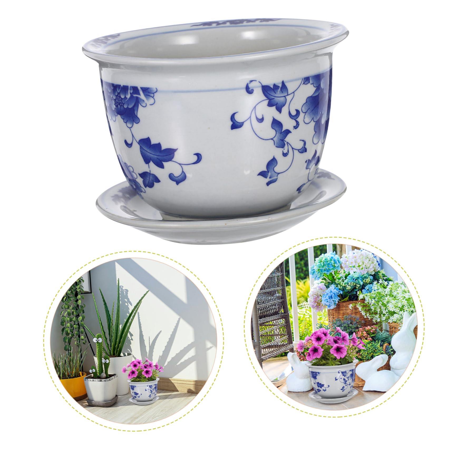 HANABASS Ceramicznych Doniczek Ogrodowych z Tacą Antyczny Trwały Ceramiczny Kwietnik Do Roślin Doniczkowych Sukulentów i Storczyków Dekoracyjny Planter Do Wnętrz i Ogrodu