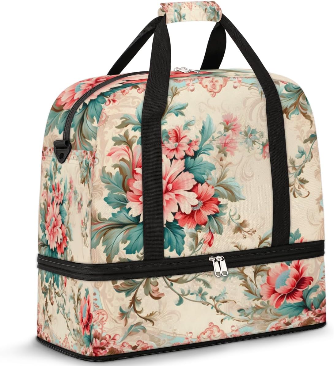 QsirBC Spring Fun Gym Bag for Women Duffle Tote with Shoes Compartment Men Weekender Duffel for Dance Travel Sports Swimming Overnight