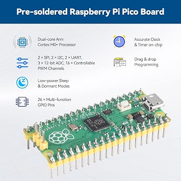 SunFounder Starter Kit for Raspberry Pi Pico with 40 Projects Online Tutorials, MicroPython C Piper Make Code, One-Stop Learning Electronics and Programming for Raspberry Pi Arduino Beginners Experts