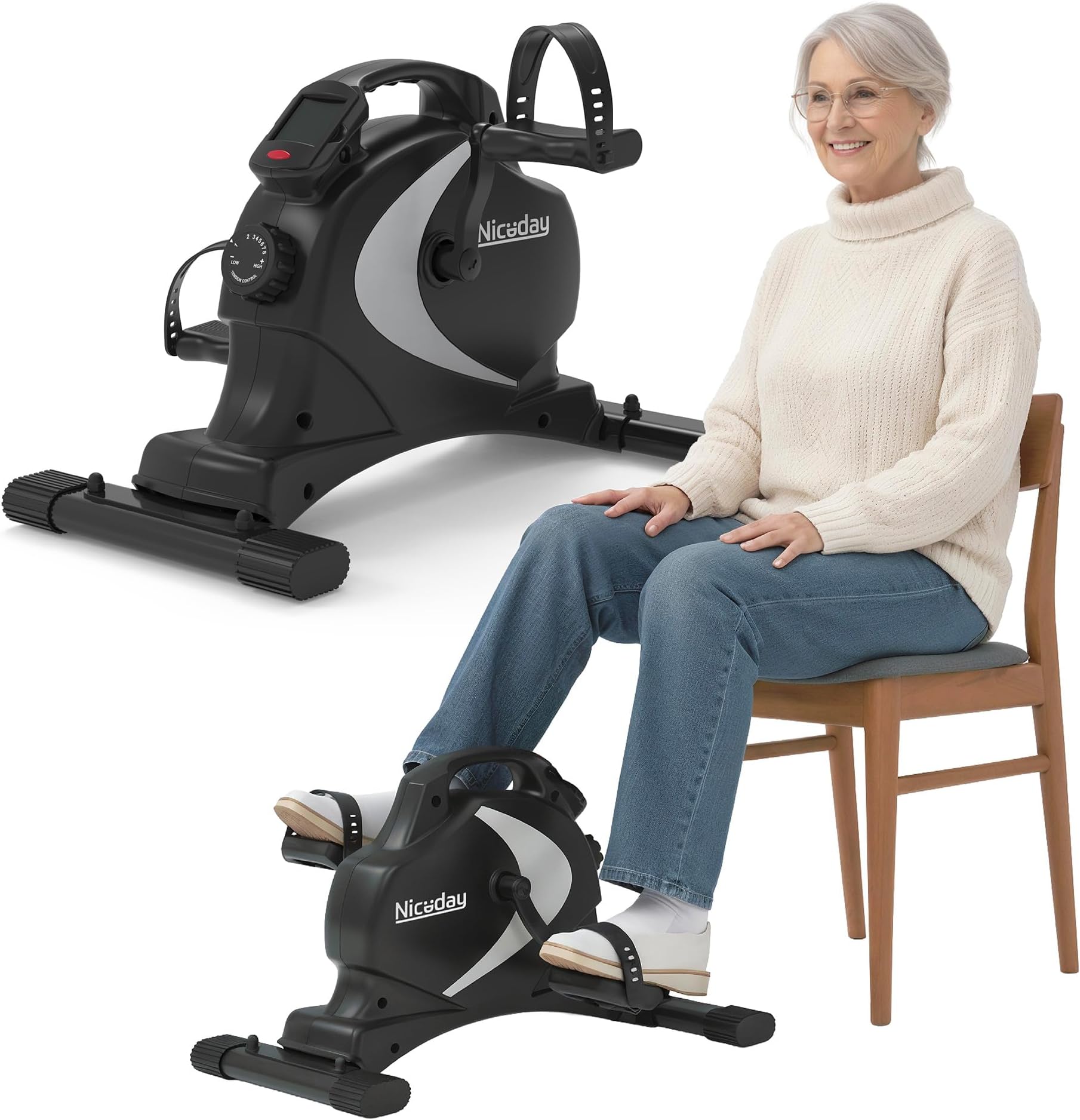 Niceday Mini Exercise Bike, Foot Pedal Exerciser, Under Desk Bike, Desk Pedal Bike, 8 Magnetic Levels Resistance, Quiet and Smooth Pedal Machine for Arms Legs, Workout Equipment for Home Office