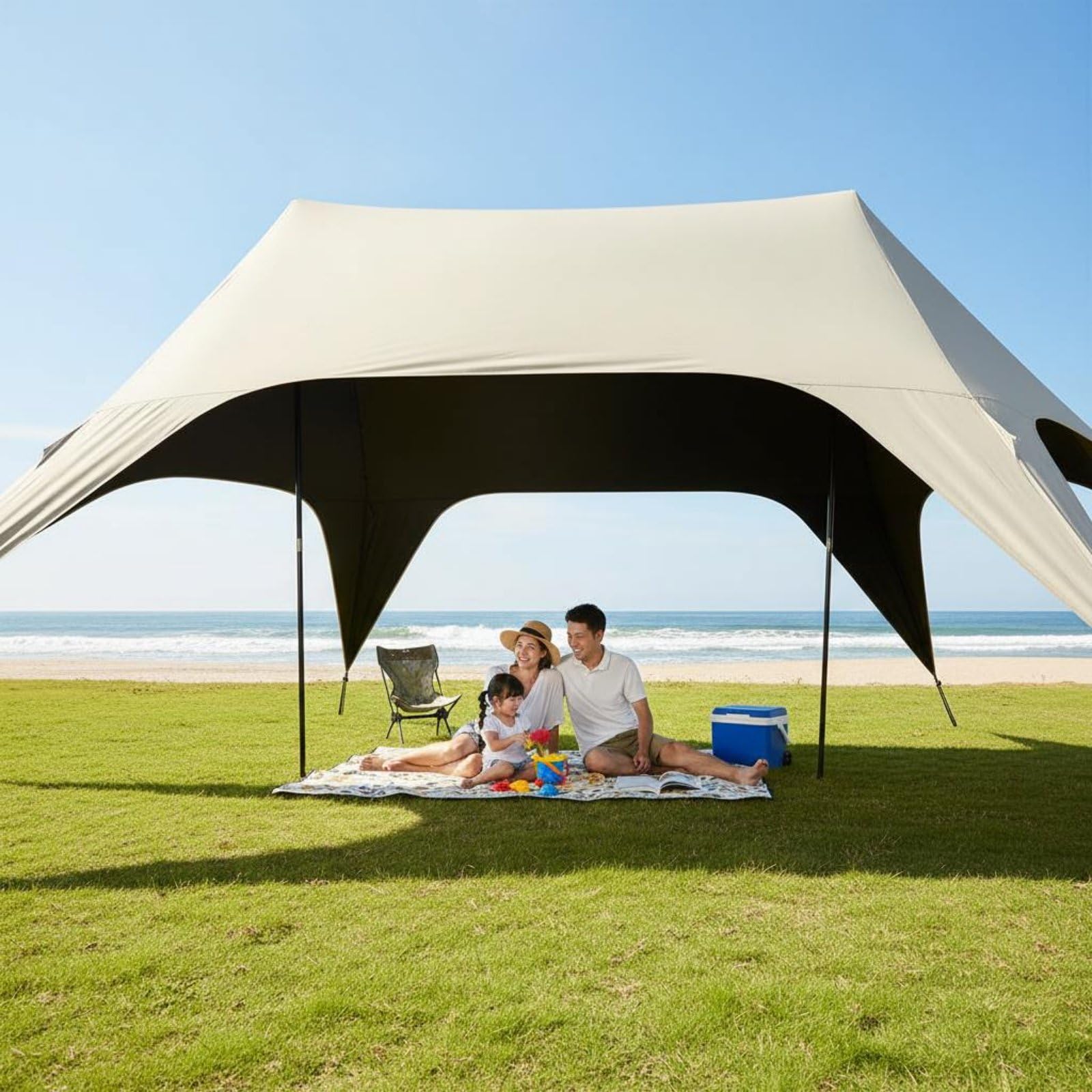 Outdoor Shelter Canopy Tenda Parasole Campeggio Riparo Tettoia Copertura in Oxford 210D Resistente Alle Intemperie Montaggio Rapido Adatta a Picnic, Beige, Beige, Grande