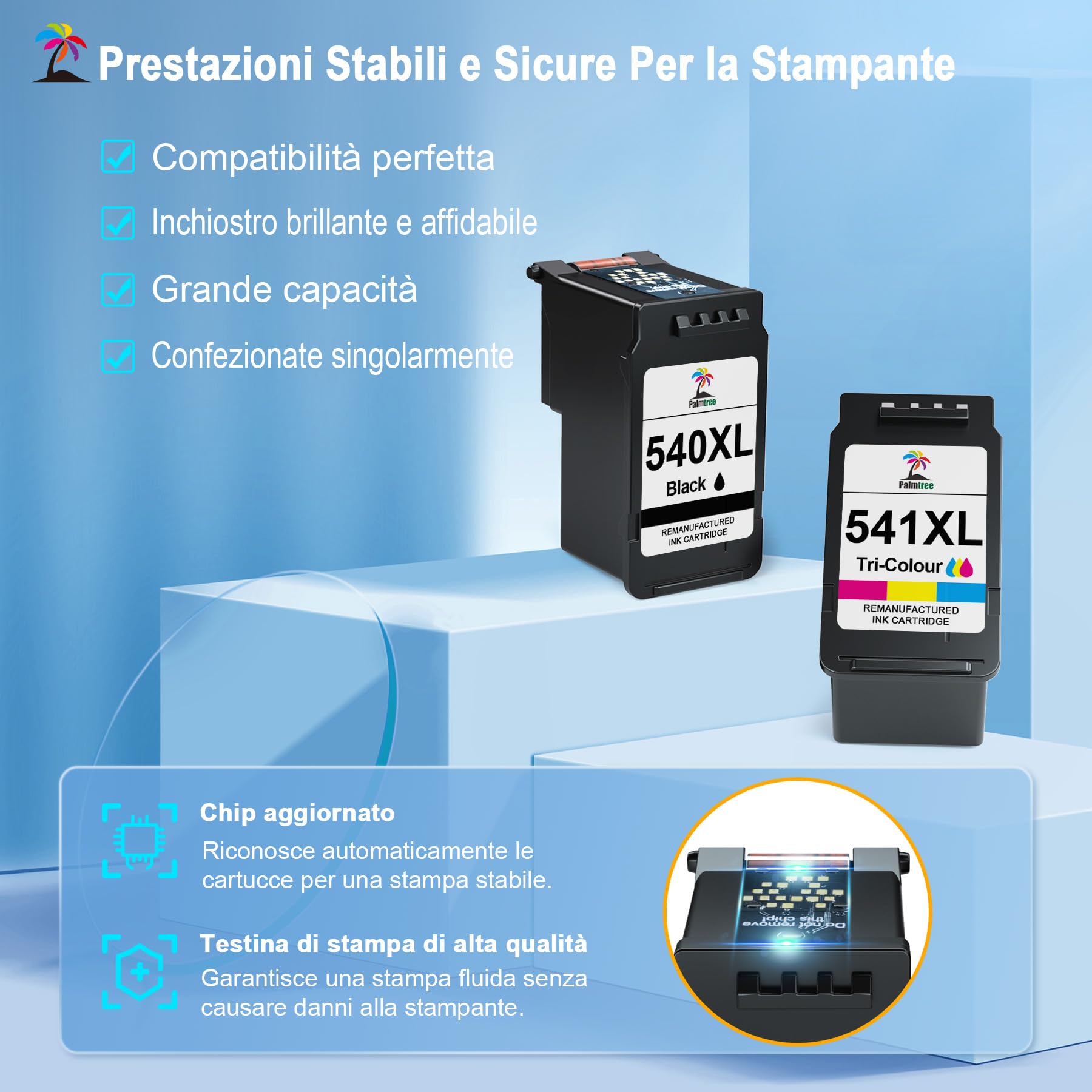 Palmtree 540XL 541XL Multipack Compatibile con Cartucce Canon 540 541 XL per Canon PIXMA MG3650s MG3650 MG3600 TS5150 TS5151 TS5100 MX535 MX475 MX395 Cartucce TS5150 PG540 Nero CL541 Colore - Vista 2