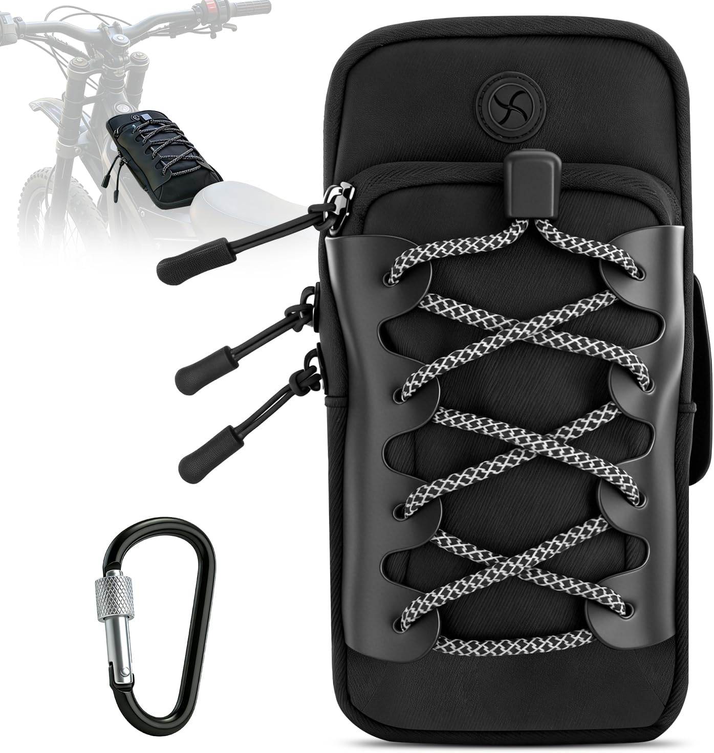 Dirt Bike Battery Cover Storage Bag Replacement for Surron Light Bee X S Hyper Bee Segway X260 X160 E-Ride Pro Talaria Sting MX3 MX4 XXX, Electric Bike Front Frame Bag with Carabiner Keychain