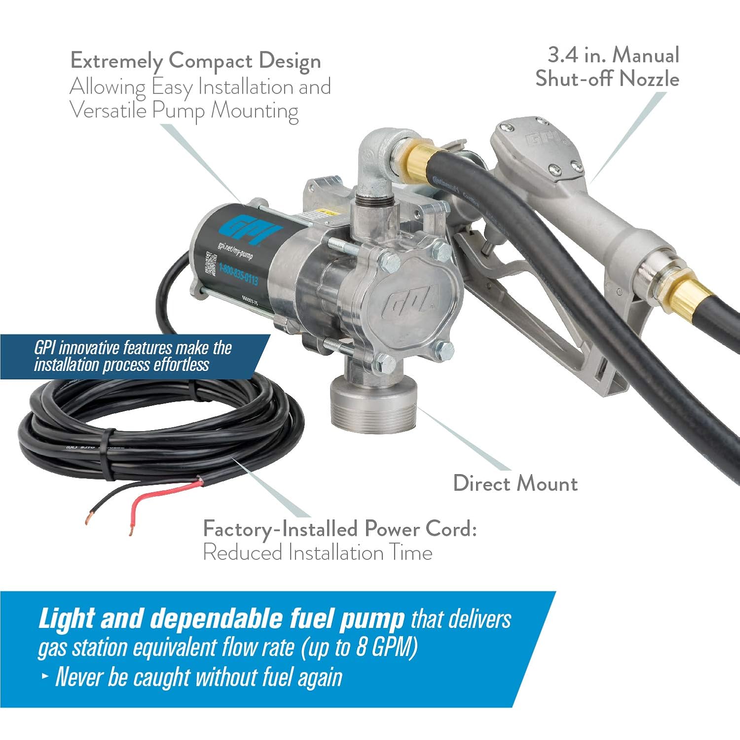Buy GPI EZ8 12v Fuel Transfer Pump, Manual ShutOff Nozzle, 8 GPM