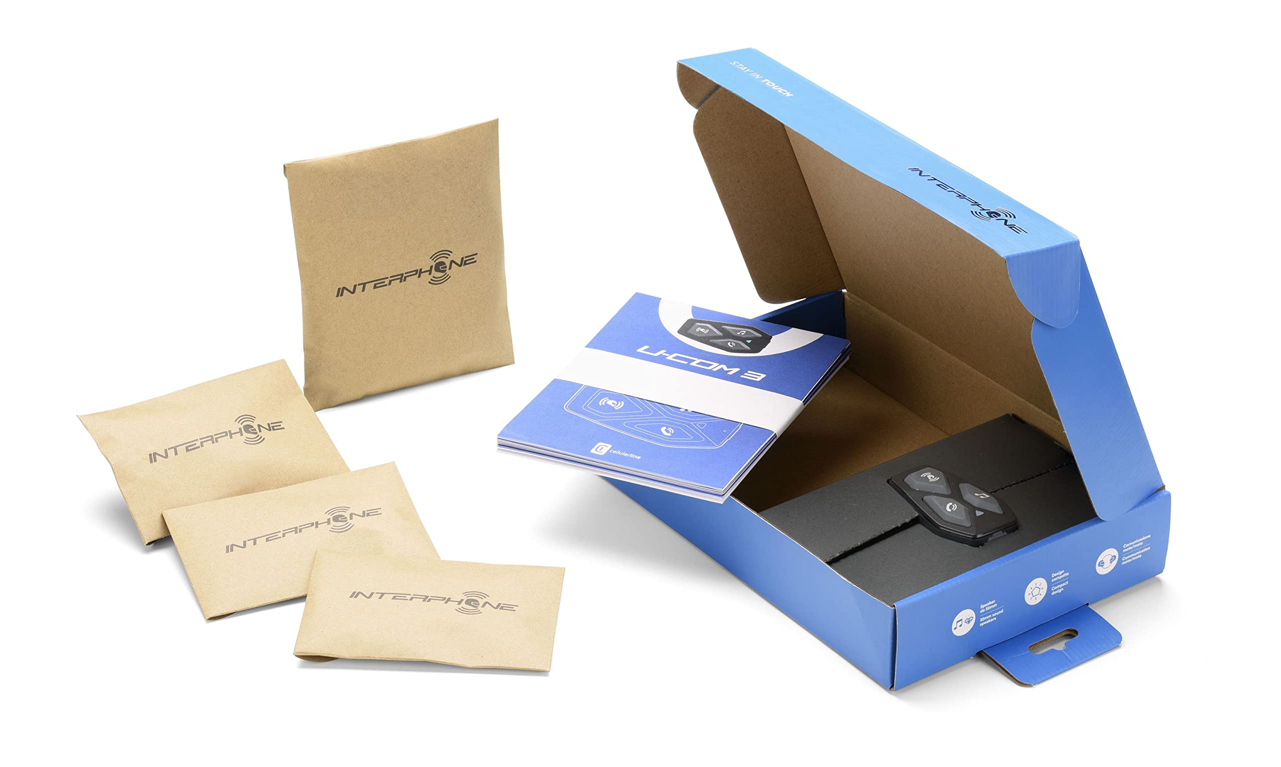 INTERPHONE UCOM3 - Dual Paquet - Système de Communication Moto Bluetooth 5.1 du Casque, écouteurs 32 mm, Moto Moto 500 m de Distance, 10 h d'autonomie, de la Musique, GPS, imperméable