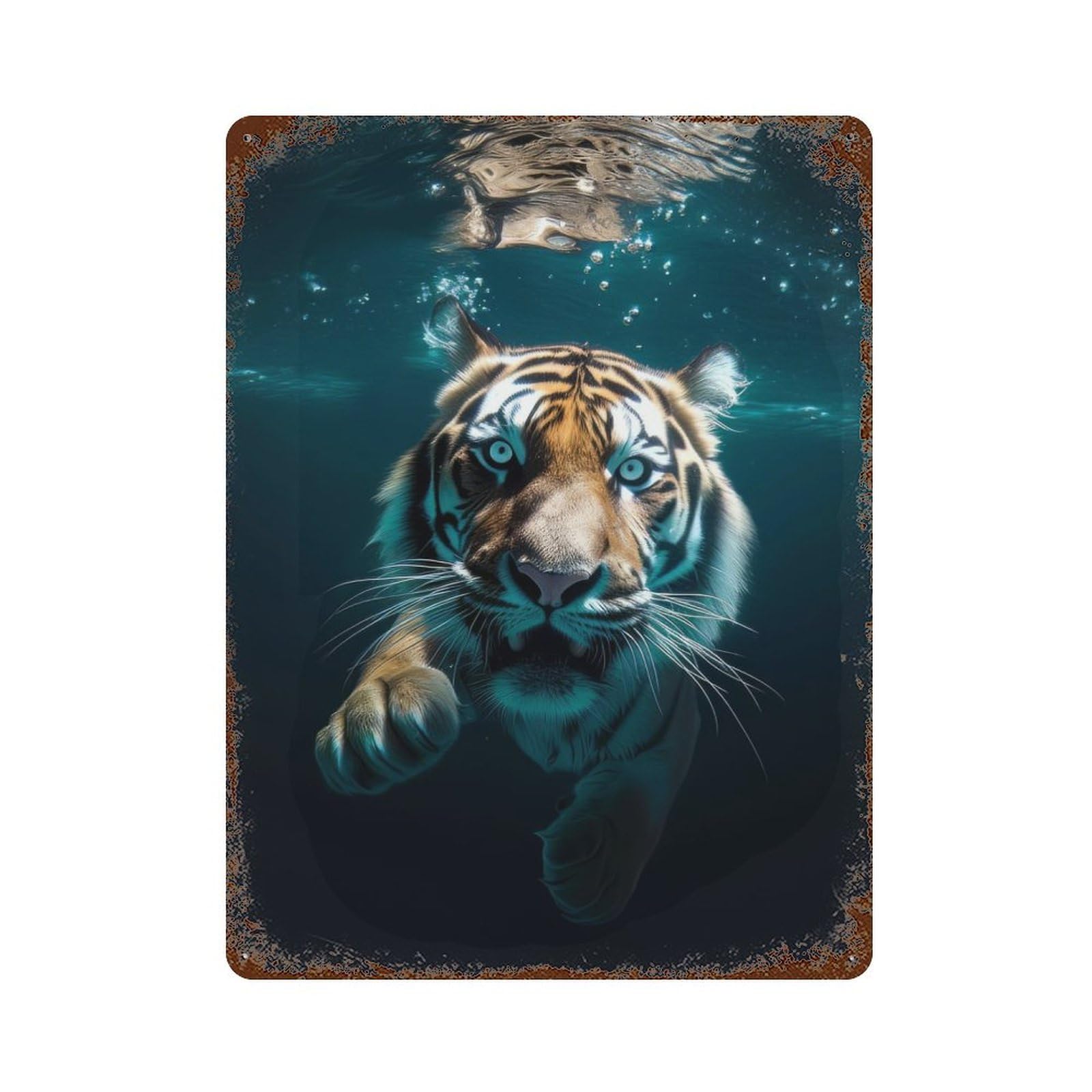 Diving Tiger in Blue Water Retro Metal Sign 15.7"x11.8", for Garage, Bar And Workshop Decor, Shabby Chic Decor