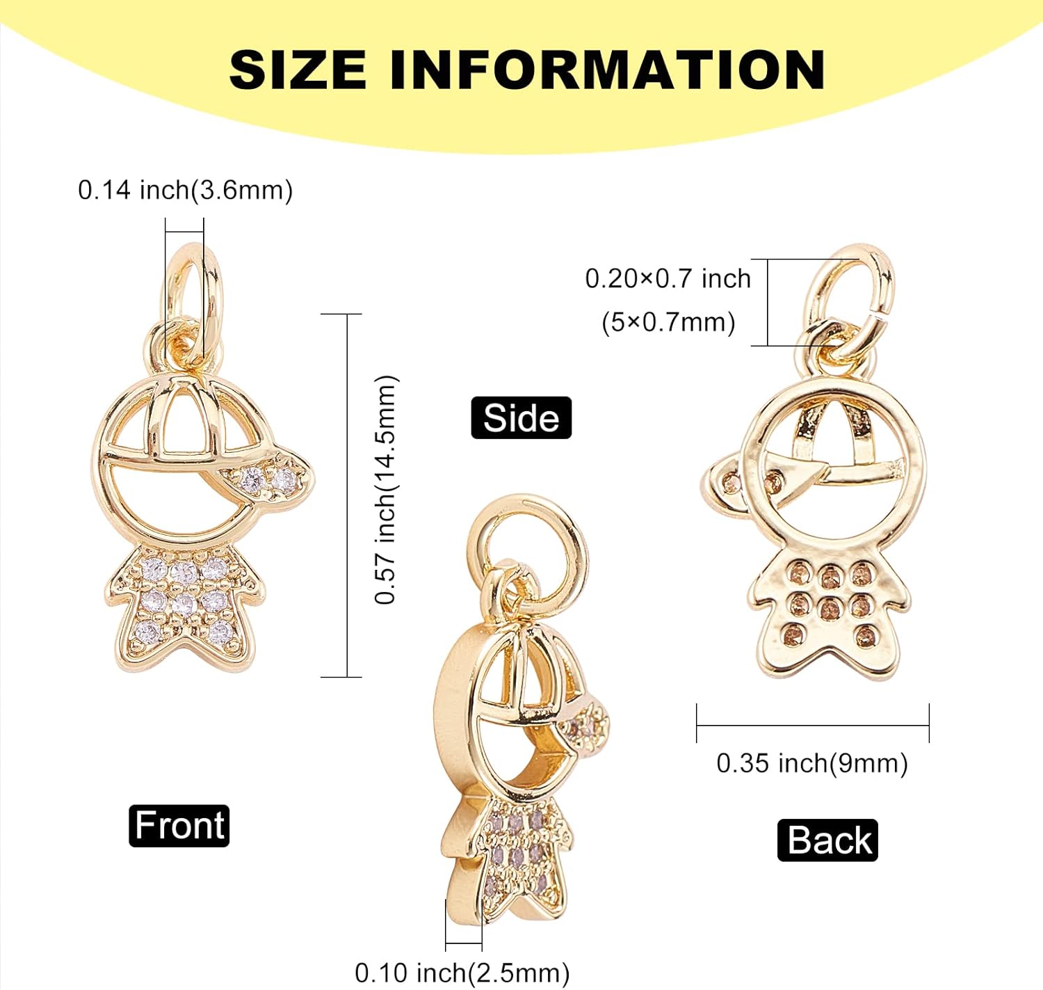 Stiesy 10 Pcs Brass Micro Pave Clear Cubic Zirconia Little Boy Pendants Charms 18K Gold Plated CZ Crystal Human Dangle Charms for Earring Bracelet Jewelry Making - 14.5x9x2.5mm - Image 2