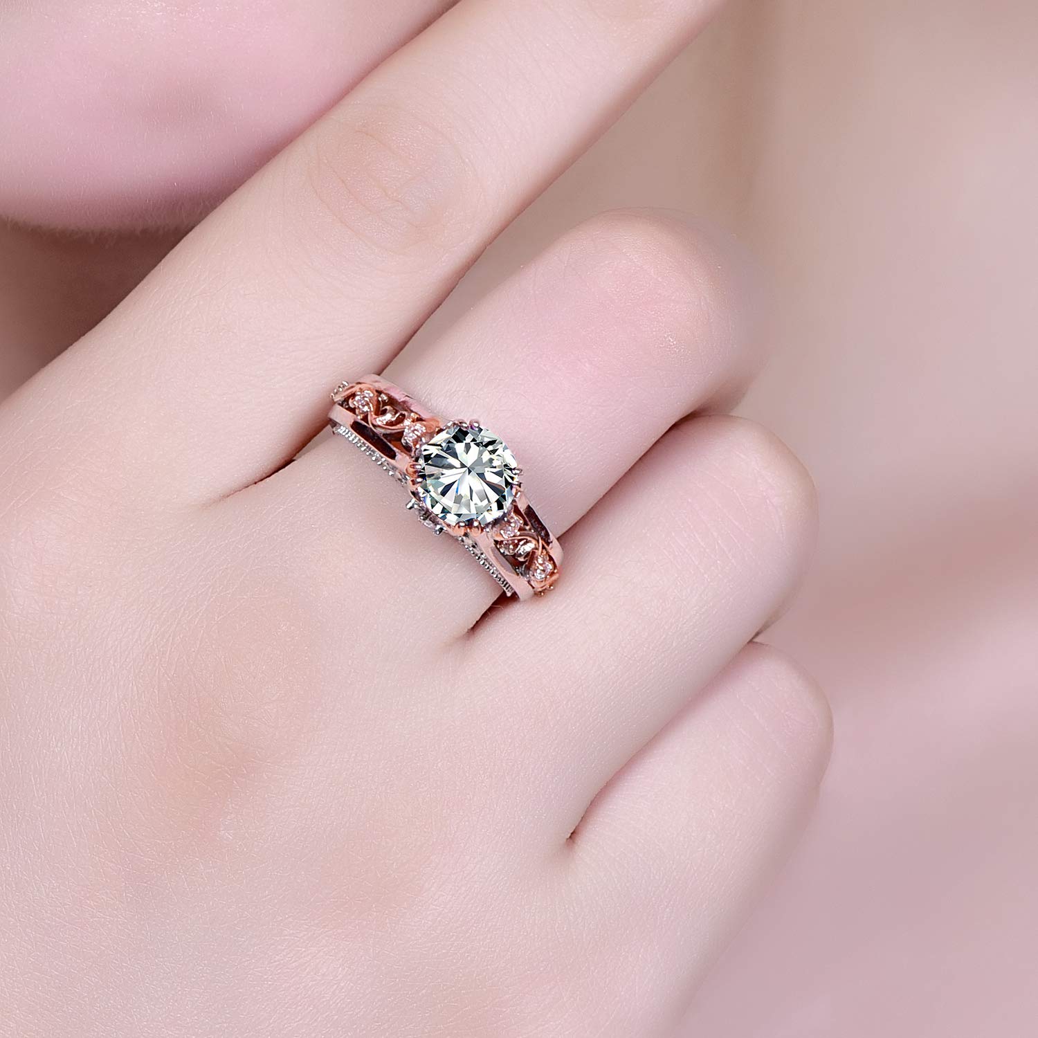 Emsione 925 Sterling Silver Plated Round Brilliant Cut CZ Wave Anniversary Wedding Engagement Ring Band Ring for Women Size 6 Color White