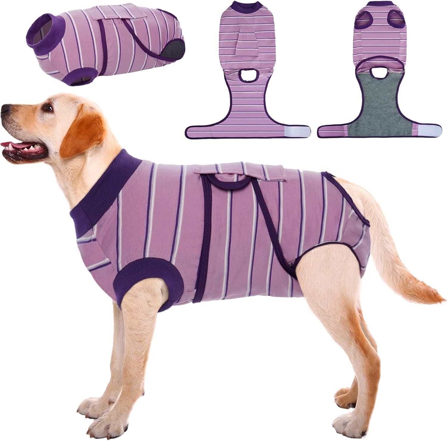 Kuoser Dog Surgery Recovery Suit for Female Male Dogs, Stripes Spay Neuter Anti-Licking Dog Onesie, Abdominal Wounds Surgical Suit Snugly Pet Collar Alternative Post Surgery Vest Bodysuit, Purple XL Kuoser Dog Surgery Recovery Suit for Female Male Dogs, Stripes Spay Neuter Anti-Licking Dog Onesie, Abdominal Wounds Surgical Suit Snugly Pet Collar Alternative Post Surgery Vest Bodysuit, Purple XL