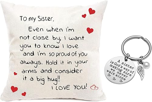 Miniatura 8 de Anrkets Regalo de hermanas de hermana, funda de almohada con estampado de dos caras de 18 x 18 pulgadas + llavero para hermana, regalo recordatorio