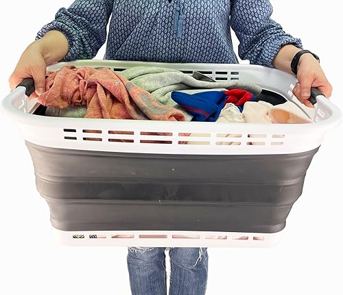 Miniatura 8 de SAMMART Cesta plegable de plástico para la ropa sucia de 42L (11 galones), contenedor de almacenamiento plegable y organizador, tina de lavado