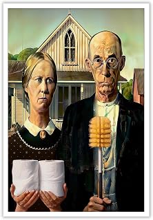 Vintage American Gothic Posters World'S Most Famous Canvas Wall Art Abstract Funny Rustic Bathroom Room Aesthetic Prints Painting For Home Bedroom Dorm Wall Decor 8x12in Unframed