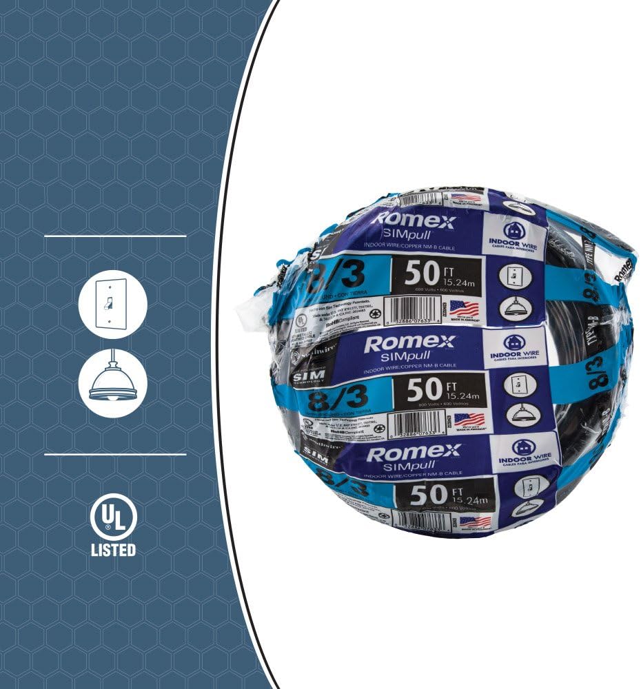 One-Day Sale: Up to 50% Off Woods 63949232 50 ft. 8/3 Black Stranded CU SIMpull NM-B Wire