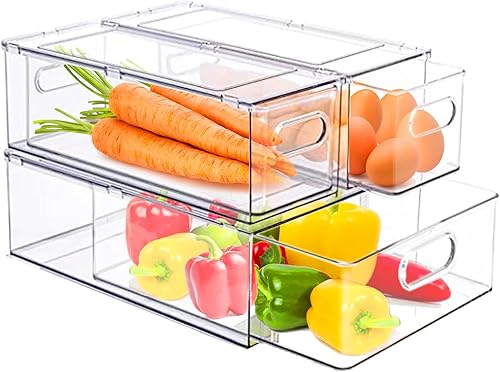 Miniatura 7 de Contenedores organizadores de refrigerador, paquete de 2 cubos organizadores grandes para refrigerador, cajón extraíble, contenedores apilables de