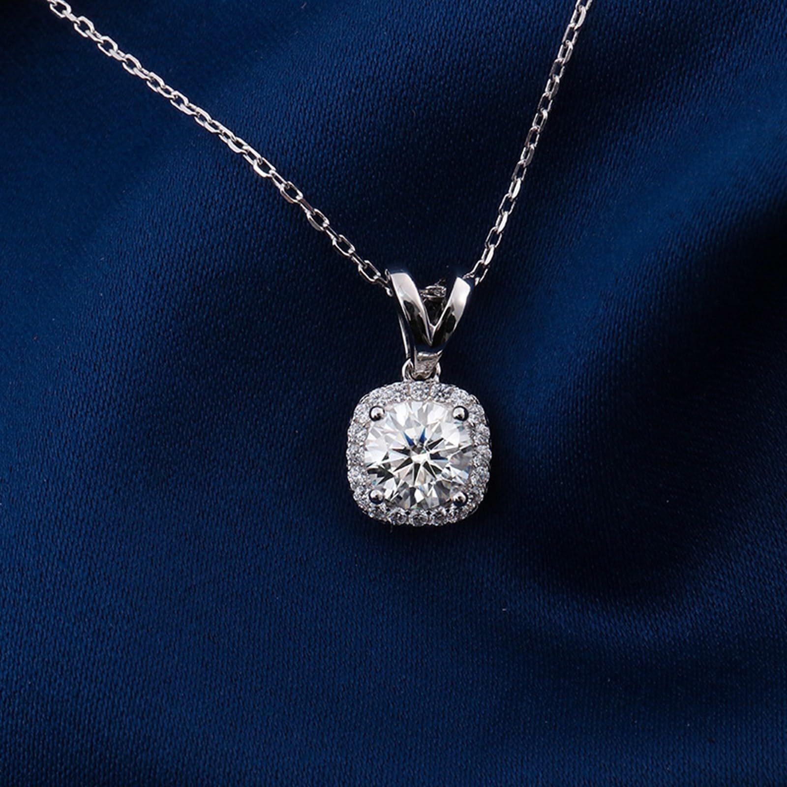 Collane Donna in Oro Bianco 9K/14K/18K/Argento 925 Moissanite Rotonda Semplice da 1ct Collana con Ciondolo Catena 45cm