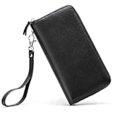 Womens Wallet RFID Blocking Genuine Leather Zip Around Wallet Clutch Wristlet Travel Long Purse for Women