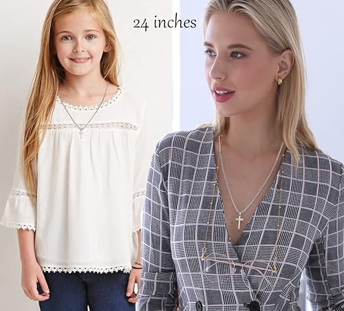 Miniatura 6 de Collar de cruz de acero inoxidable para hombre, collar de cruz de plata para niño, collar con colgante de cruz pequeña, joyería simple, cadena de