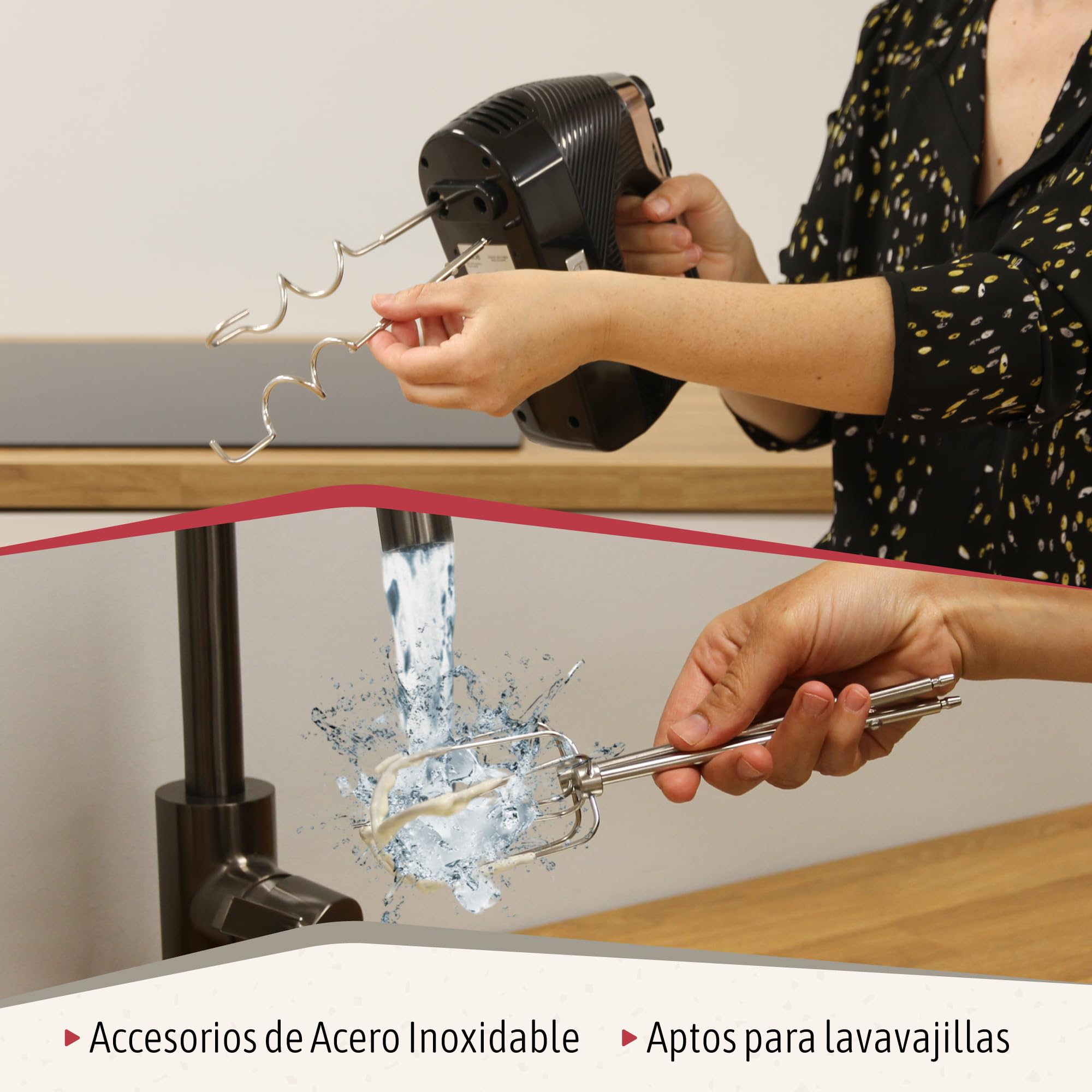briebe Elegance Set Batidora de Mano 600W, 2 Velocidades Pie Desmontable Acero Inoxidable + Batidora de Varillas Eléctrica 400W, Amasadora de Mano Especial Repostería 5 Velocidades + Turbo (Negro)