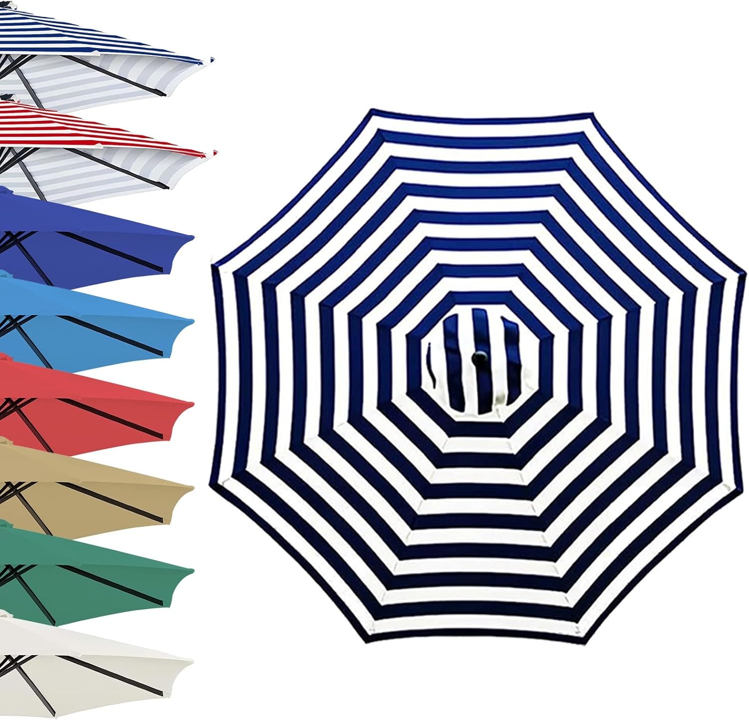 6.6ft/9ft/10ft Umbrella Replacement Top Canopy, 6 Ribs/8 Ribs Patio Cantilever Umbrella Replacement Canopy Cover, Quik Shade Canopy Replacement Parts(Color:Blue+White,Size:10FT 8-Ribs)