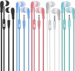 Hongzan Classroom Earbuds Headphones with Microphone Bulk 50 Pack Colourful, Wholesale Kids Earphones with Mic & Durable for School Students Teen Children