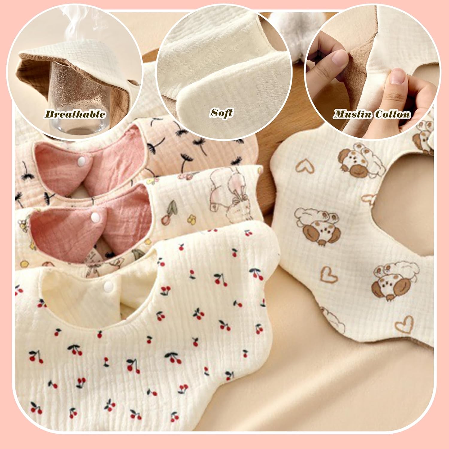 EllieHouse Baby Bibs for Girls Boys 8 Pack Muslin Drool Teeth Drooling Teething Bibs Muslin Cotton for Toddler Infant