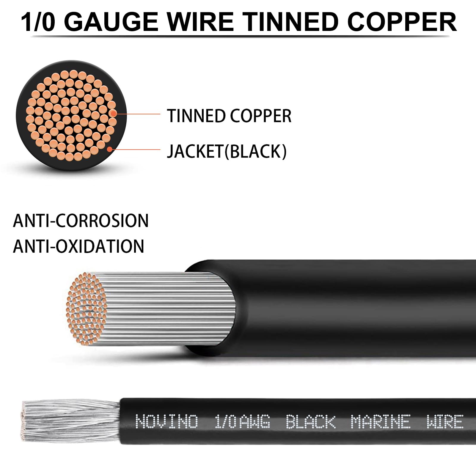 1/0 Gauge Marine Wire Tinned Copper Boat Battery Cable,600V 1/0 AWG 25ft Marine Battery Cable for Automotive Boat Wiring RV Camper Trailer Motorcycle Kubota Tractor