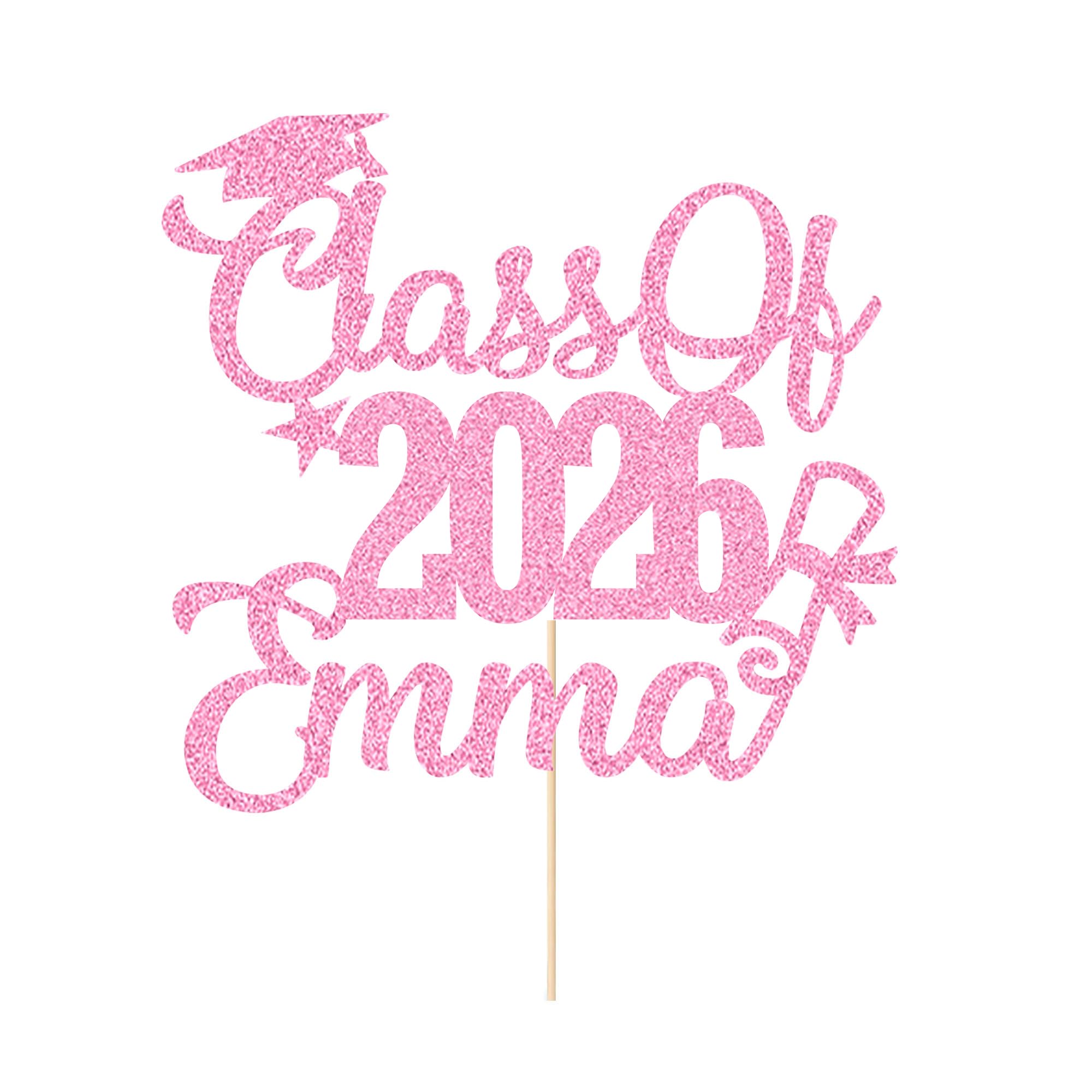 Personalised Cake Topper Custom Congrats Graduation Hat Student Class of 2026 Double Sided Glitter Card Baby Pink
