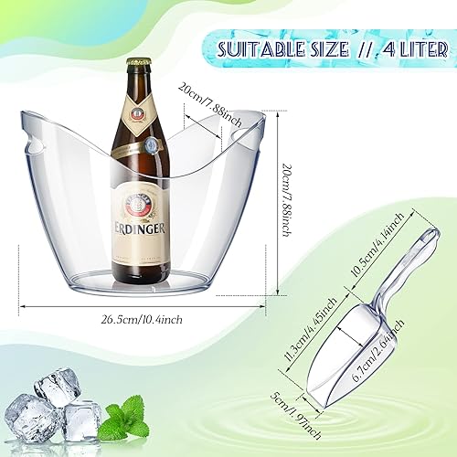 Miniatura 2 de Cubeta de hielo de plástico transparente con cucharas de hielo, tina de hielo de acrílico transparente, cubo de plástico para vino, cubeta de vino