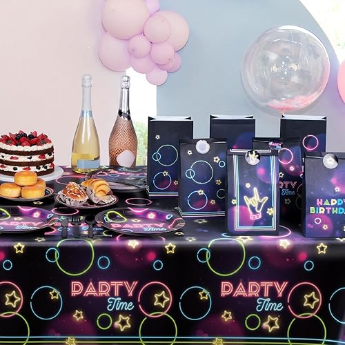 Miniatura 6 de DECORLIFE 24 bolsas de recuerdo de fiesta que brillan en la oscuridad, 4 estilos que brillan en la oscuridad, bolsas de fiesta de neón, perfectas