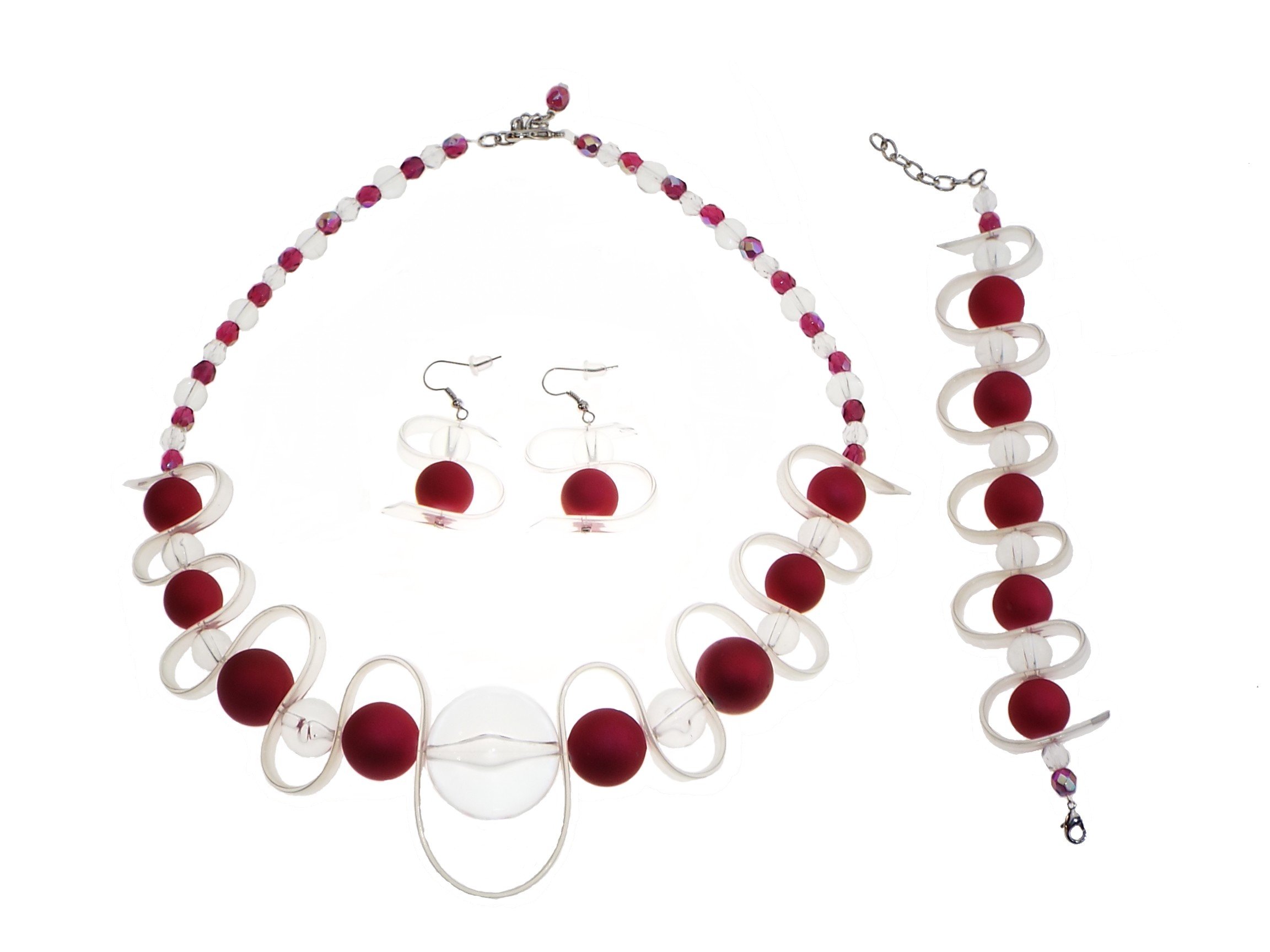 Set zigzag - cristal y fucsia - bisutería - Creación artesanal