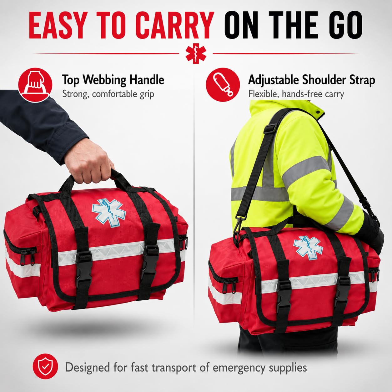NOVAMEDIC Bolsa de Primeros Auxilios vacía Profesional, Color Rojo, 17 x 9 x 7 Pulgadas, transportador de Primeros Auxilios para traumatismos EMT para paramédicos y Kit de Suministros médicos de