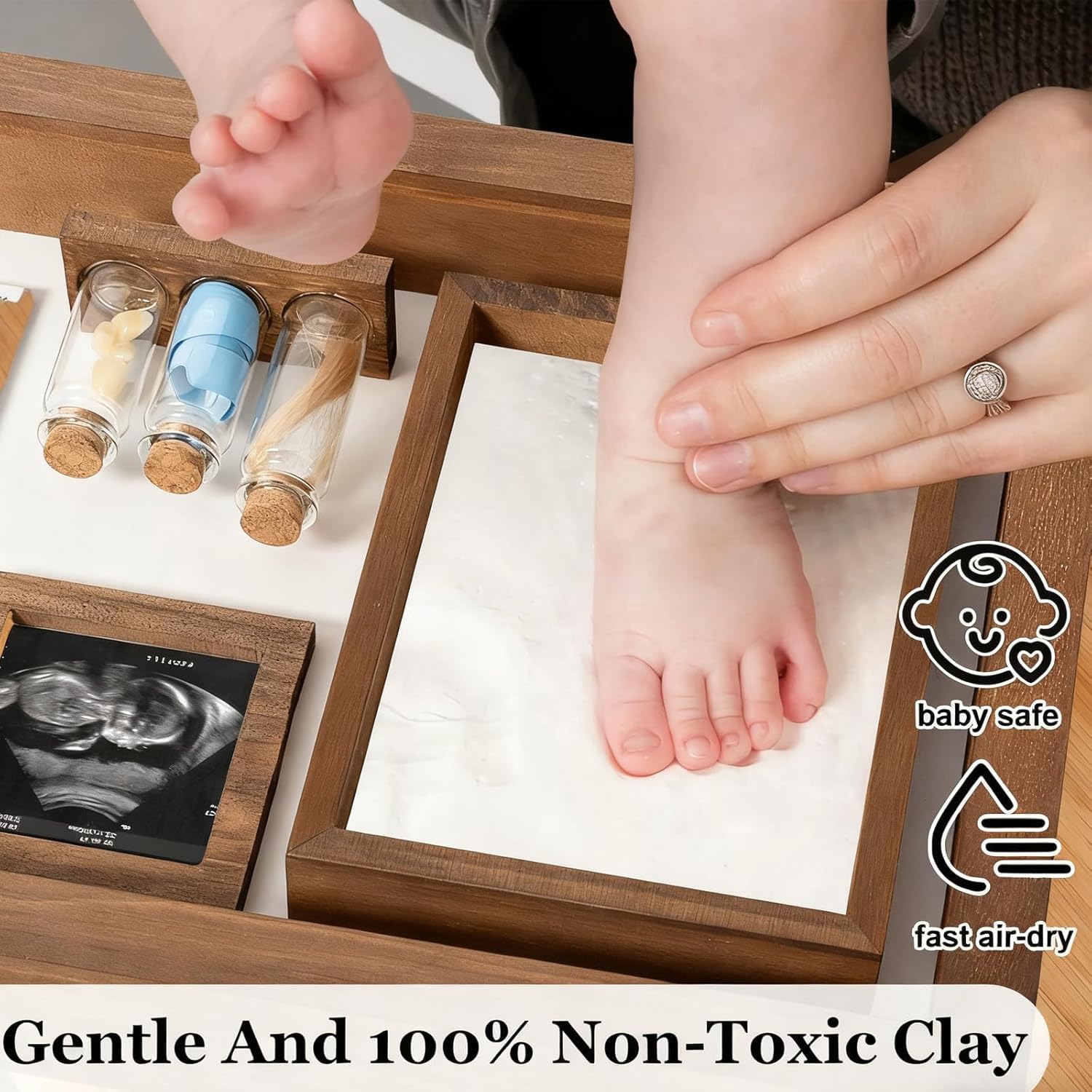 Scatola dei ricordi del bambino, kit per impronte di mani e piedi del | Scatola dei ricordi per la mamma per baby shower e registro dei piedi del bambino e impronte delle mani regalo per il primo