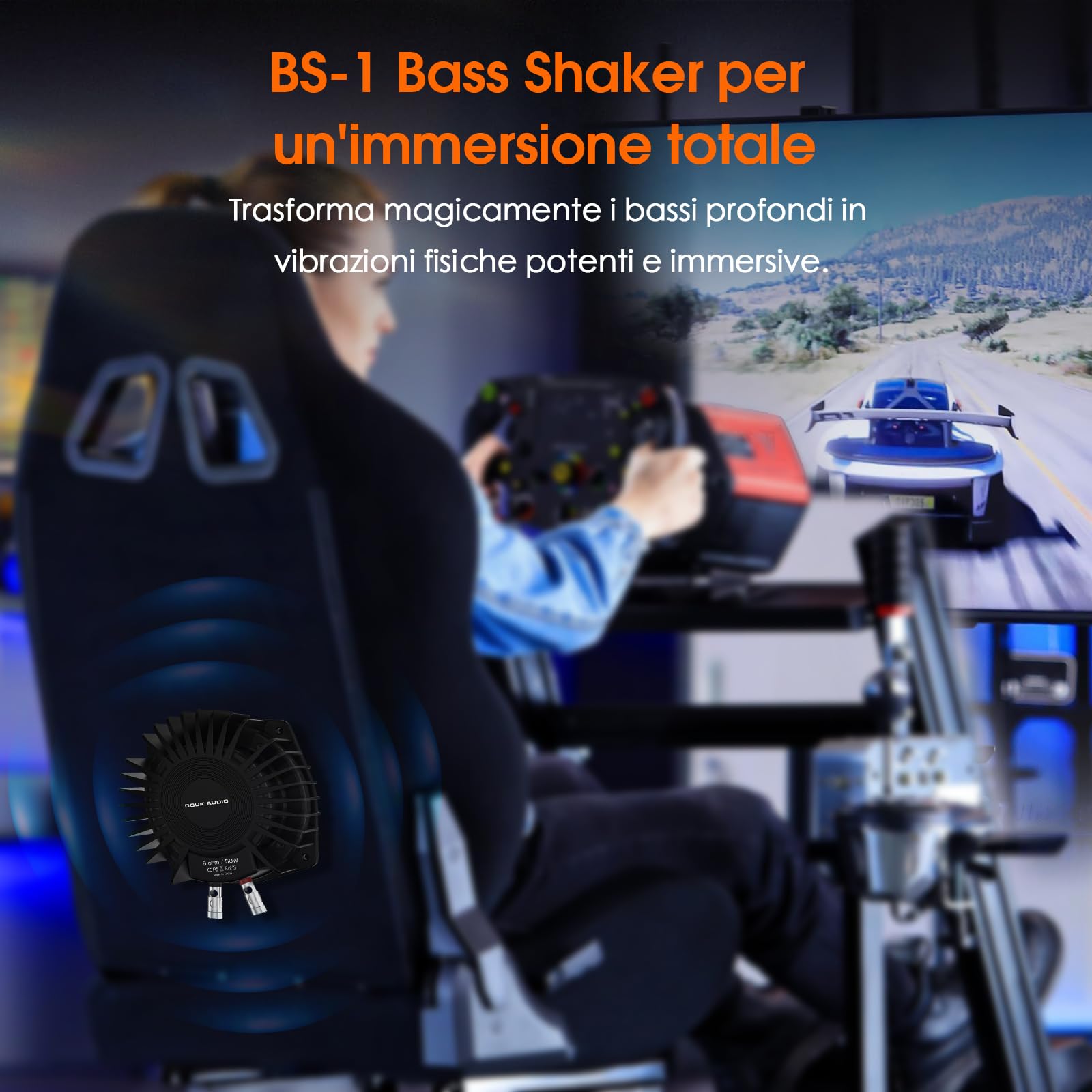 Douk Audio Potente shaker per bassi tattili: trasduttore per subwoofer da 50 Watt, per home theater e auto (nero, 1 pezzo)