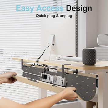 Under Desk Cable Management,No Drill Standing Desk Wire Management,Felt Cord Organizer Tray For Office, Home (Khaki/Gray, 45.3)